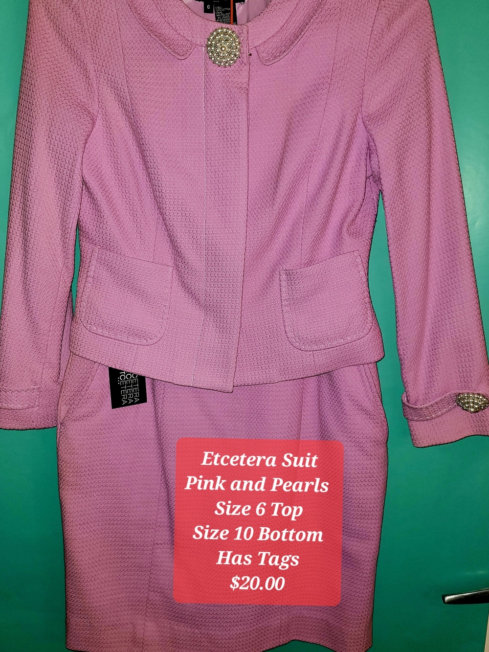Etcetera Pink Textured Pearl-Button Suit Jacket